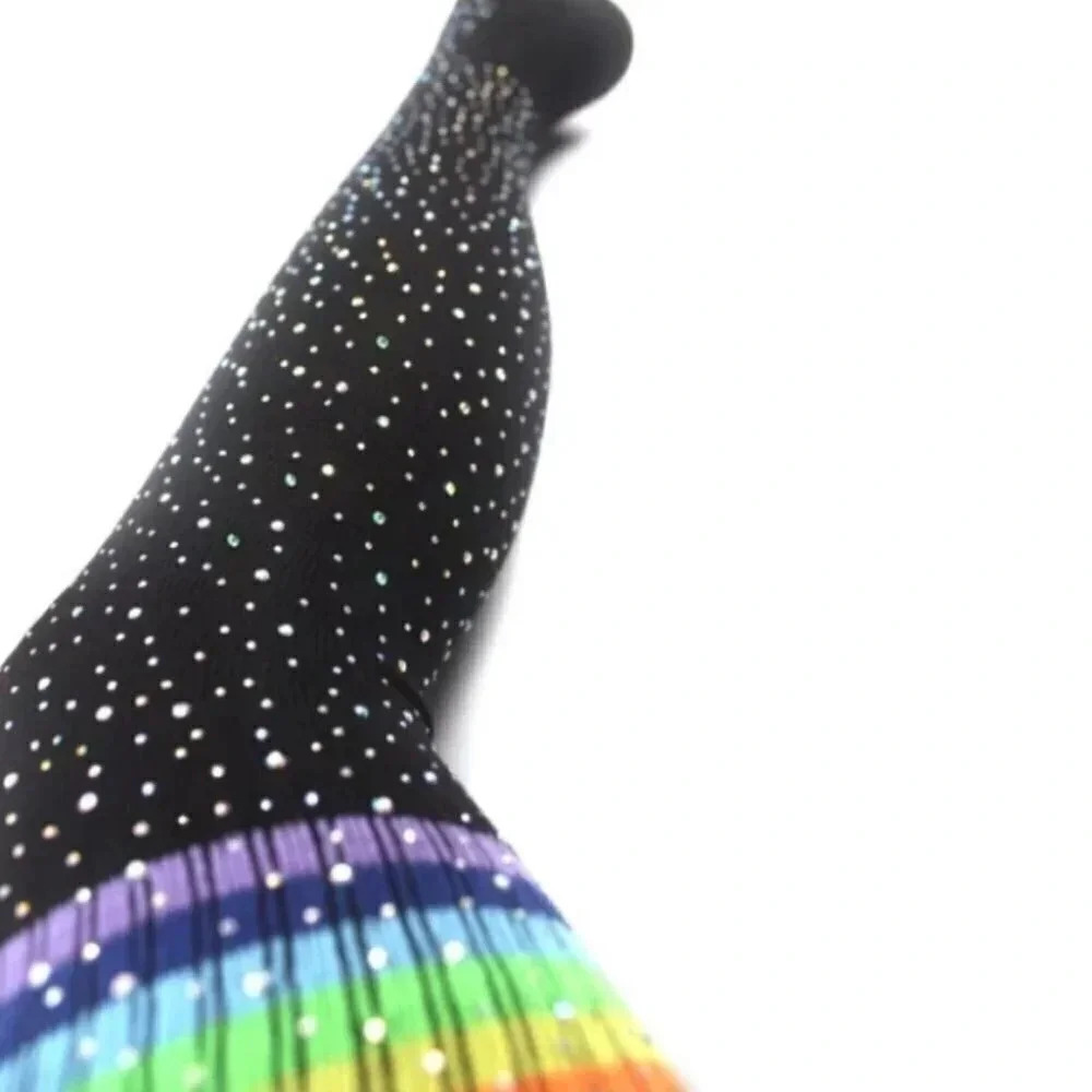 Black Knee High Rainbow Rhinestone Stocking - Picture 1 of 7